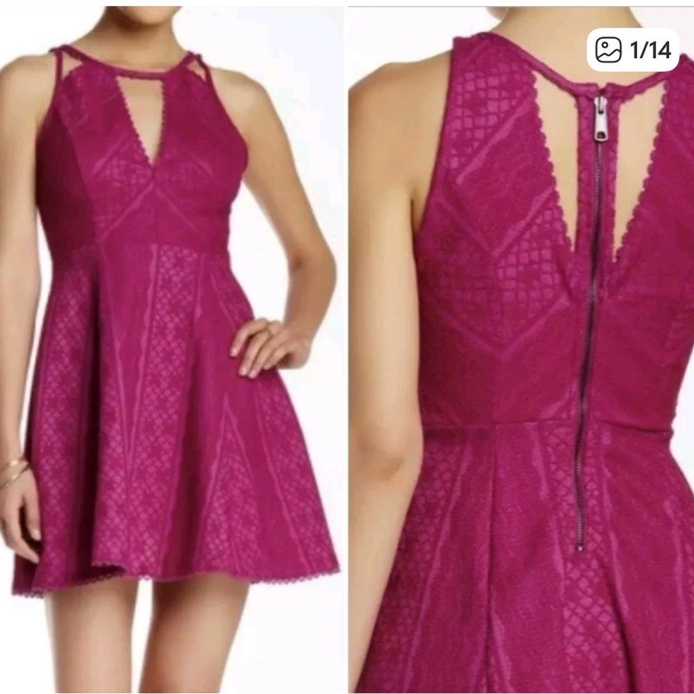 Free People Fuchsia Lace Mini Dress XS